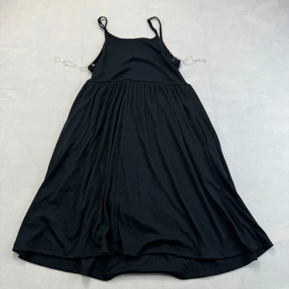 Wild Fable Tank Dress Womens Black Small Ribbed Knit Sleeveless Pleated Waist